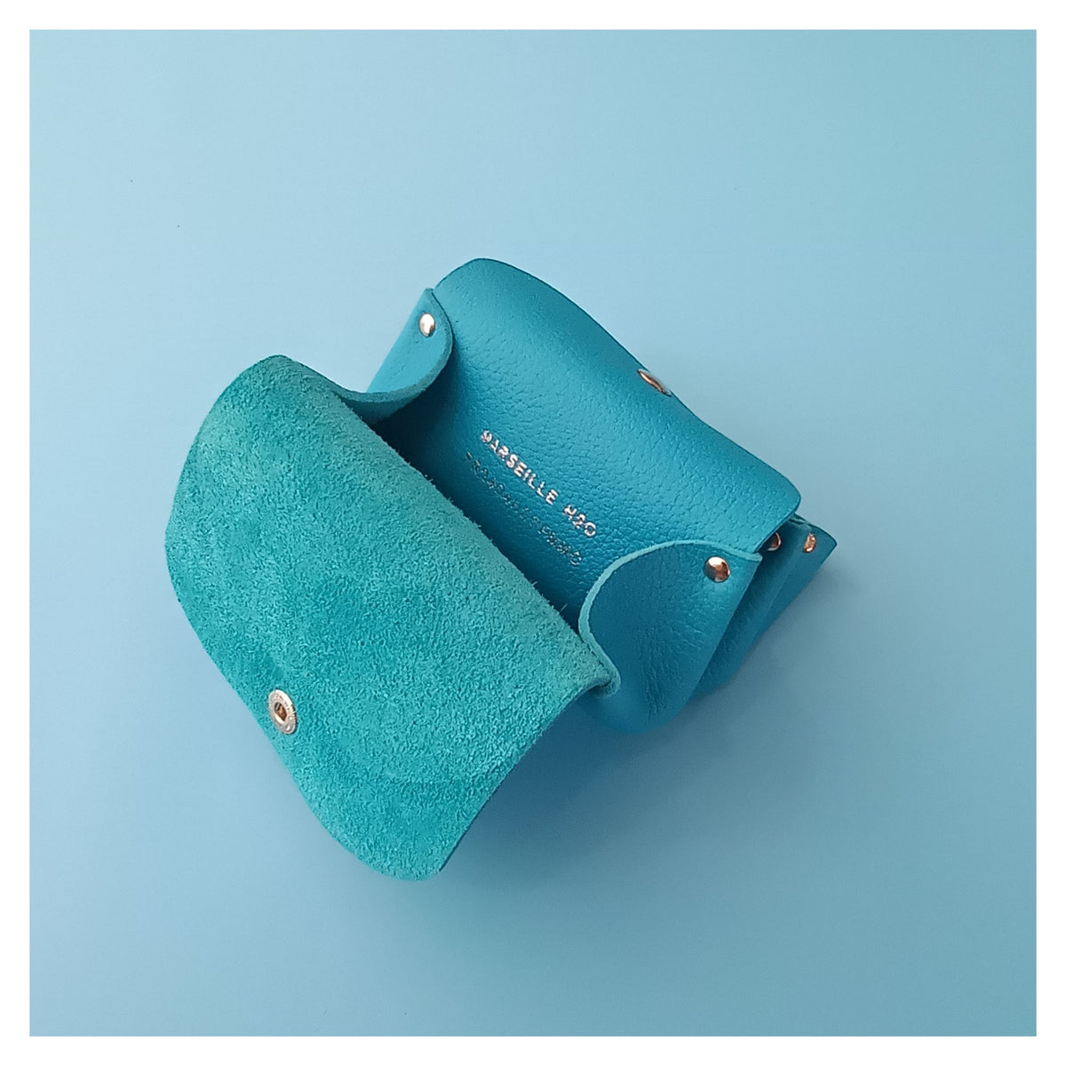 porte monnaie portefeuille cuir turquoise collection marseille H2O faméthic maroquinerie
