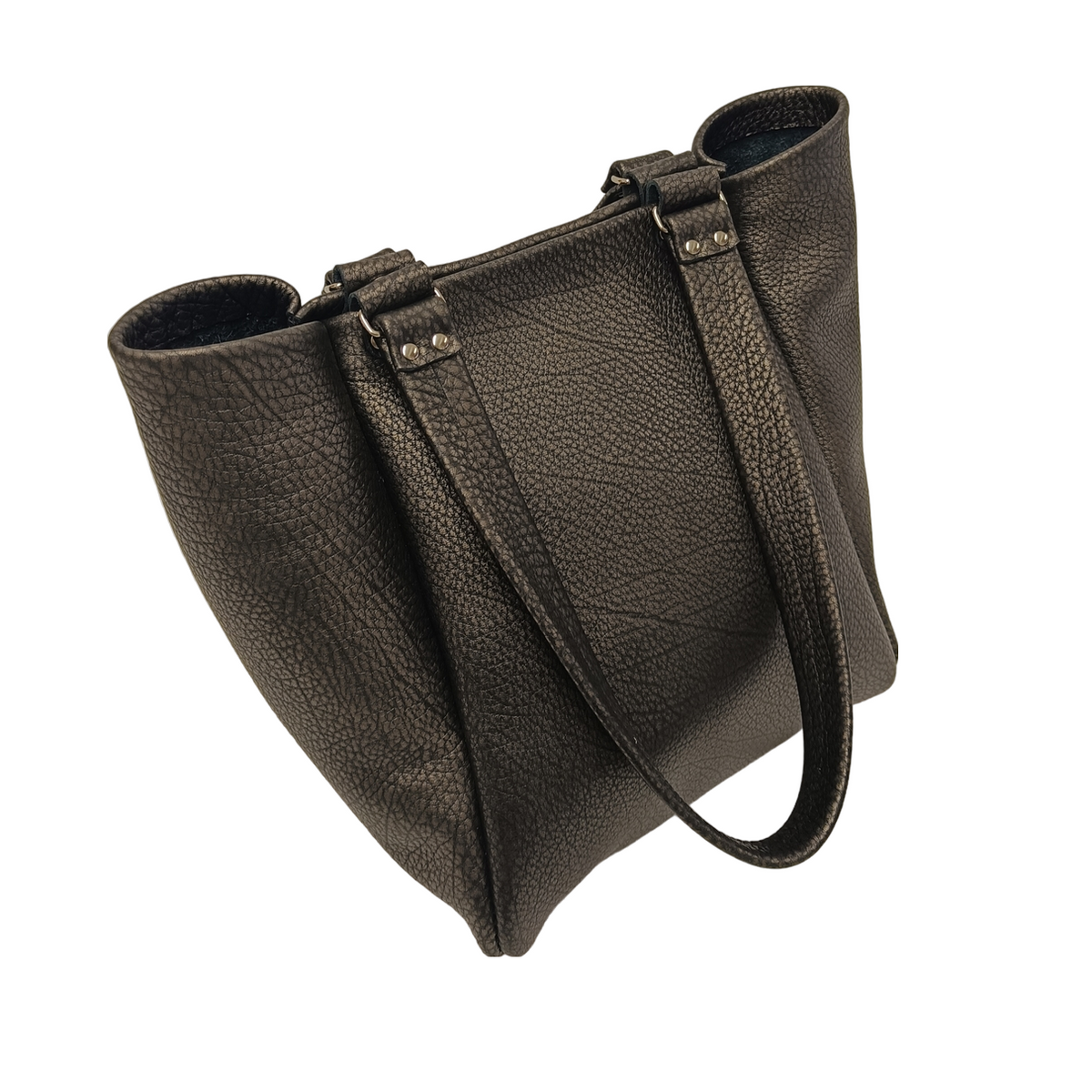 ophrys bronze noir argenté faméthic maroquinerie cuir français éthique mode durable cabas sac en cuir porté épaule