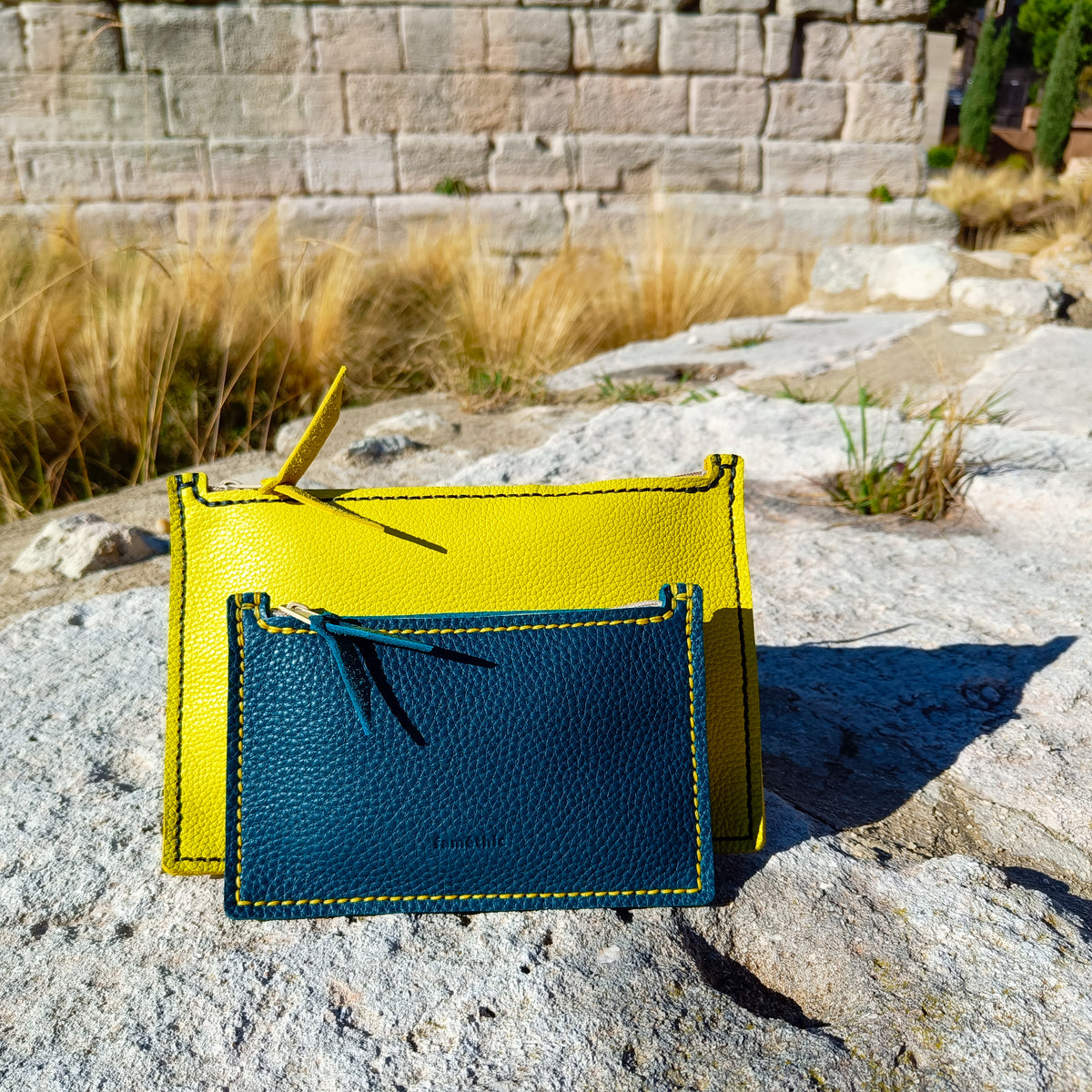 Grande pochette Jaune Citron Collection Capsule Europe Maroquinerie Cuir Faméthic