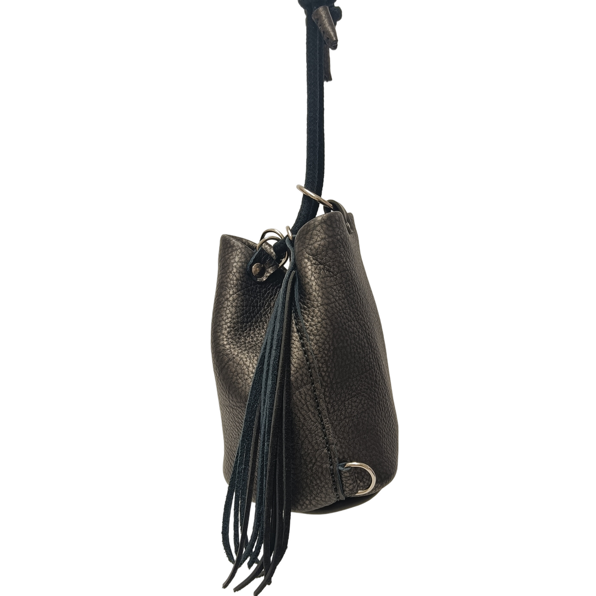 sac à dos bandoulière sac seau frange cuir français noir argenté bronze faméthic maroquinerie fabrication française made in france 