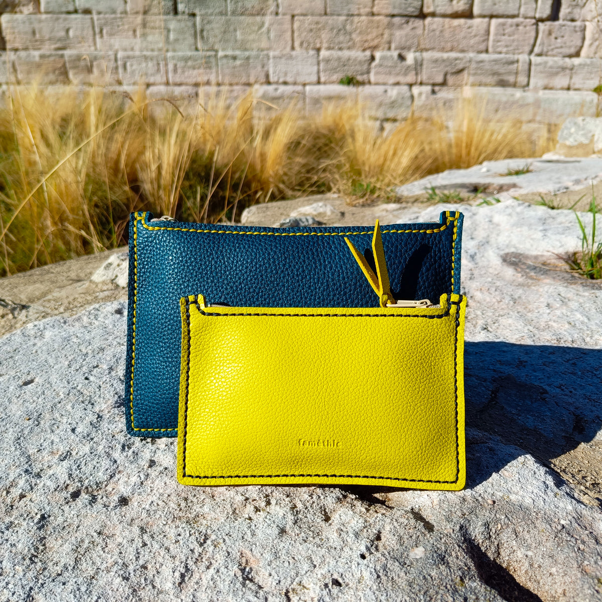 Petite Pochette Jaune Citron Collection Capsule Europe Maroquinerie Cuir Faméthic